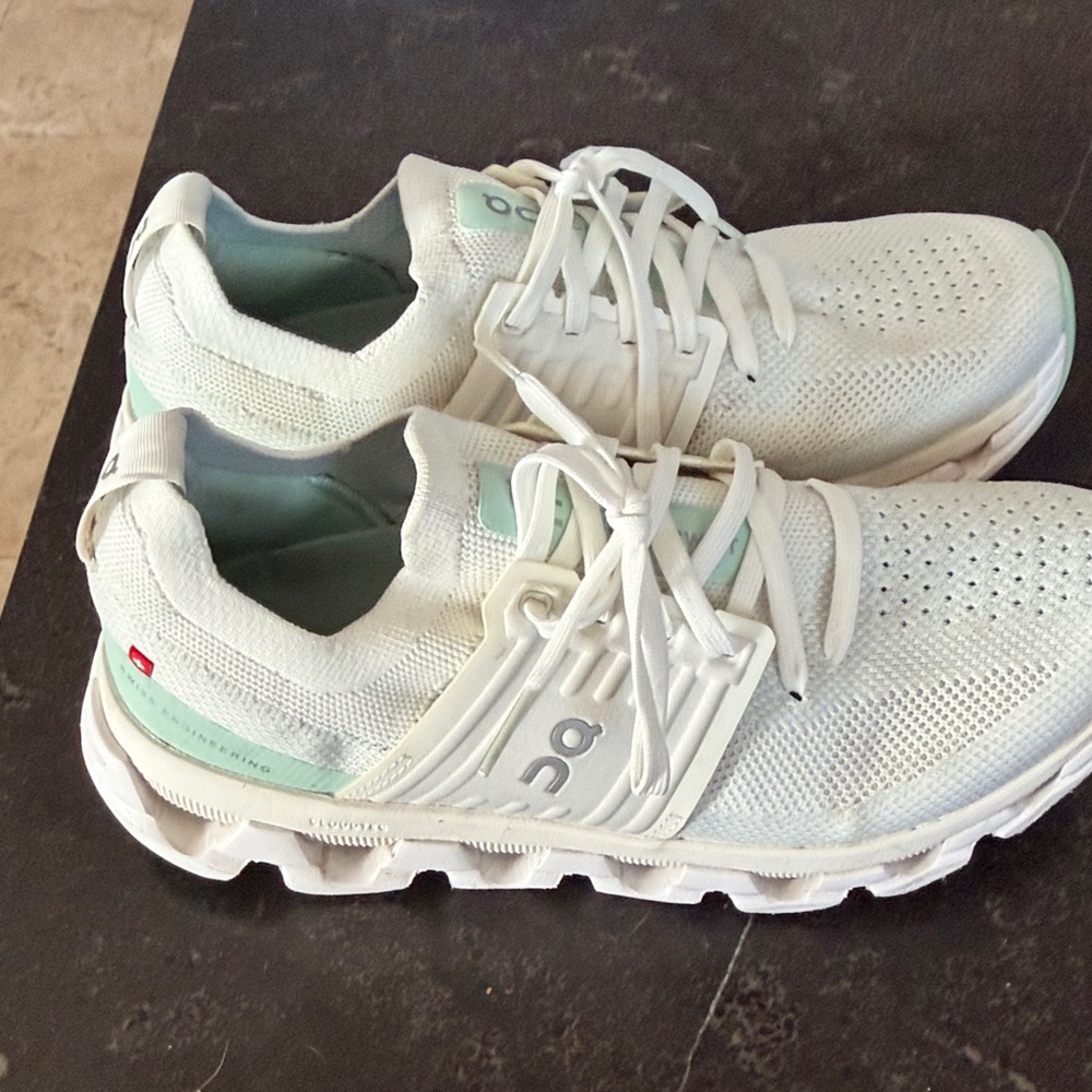 Clouds Women's White and Mint Athletic Sneakers - Picture 2 of 5